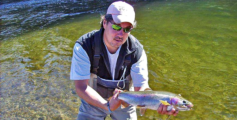 Lou with a nice rainbow trout on the Horsefly